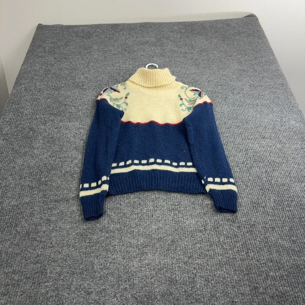 Vintage Carroll Reed Sweater Womens M Blue‎ Wool Floral Turtleneck Cottagecore